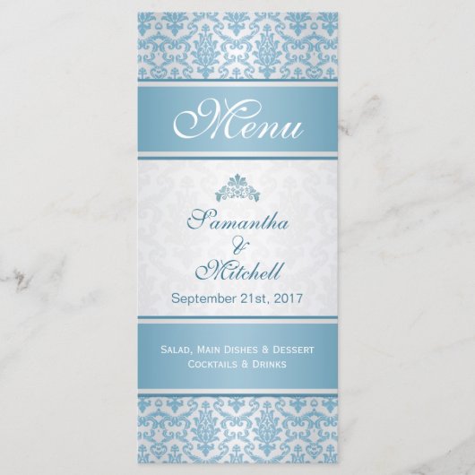 Hellblauer Damast auf der Silberkarte Menükarte (Vorderseite)