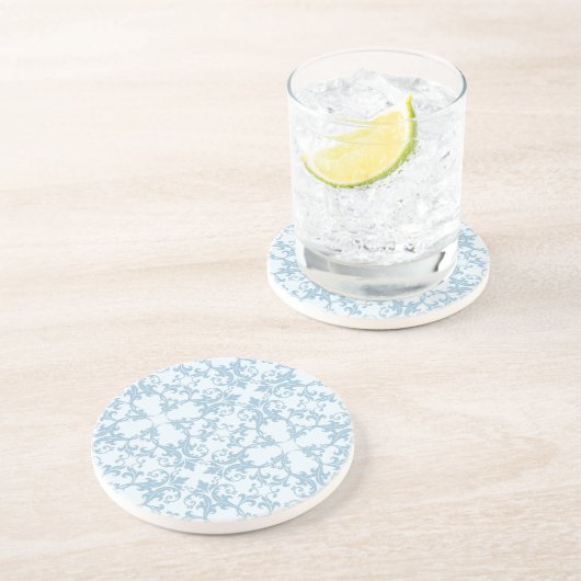 Hellblauer Damast Getränkeuntersetzer (Seite)