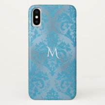 Hellblauer Damast-Monogramm iPhone X Fall