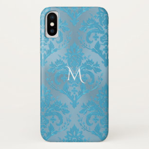 Hellblauer Damast-Monogramm iPhone X Fall iPhone X Hülle