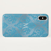 Hellblauer Damast Monogramm iPhone X Hülle (Rückseite (Horizontal))