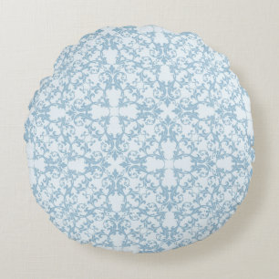 Hellblauer Damast Rundes Kissen