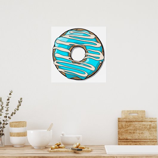 Hellblauer Donut mit Icing Poster (Küche)