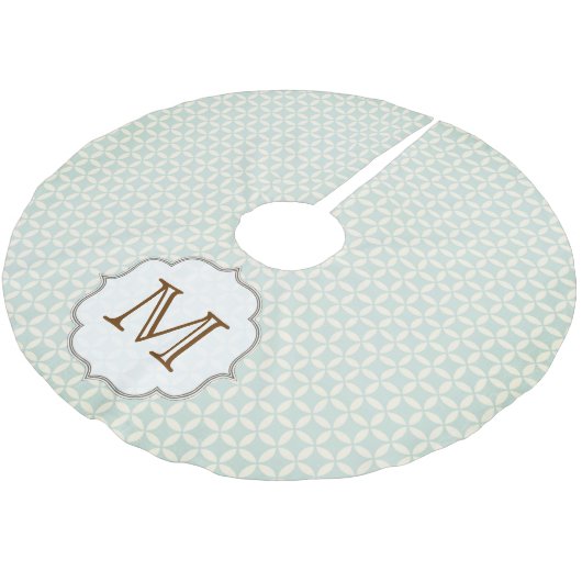 Hellblauer Druck Baumskirt mit Monogramm Anfangsbu Polyester Weihnachtsbaumdecke (Schrägansicht)