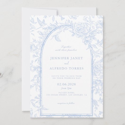 Hellblauer Elegante Hochzeit mit Flora Einladung (Vorderseite)