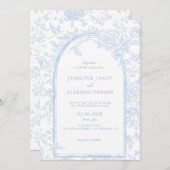 Hellblauer Elegante Hochzeit mit Flora Einladung (Vorne/Hinten)