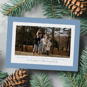 Hellblauer Fischgrät-Tweed-Weihnachtsfoto Feiertagskarte