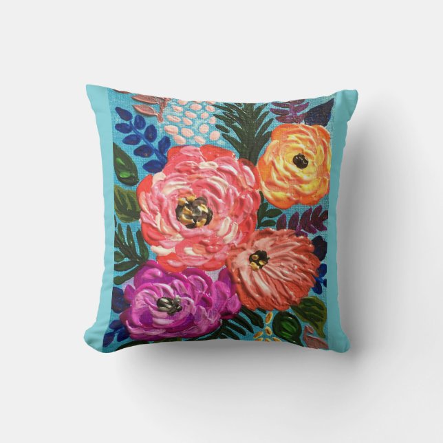 Hellblauer Floral-Kissen Kissen (Vorderseite)
