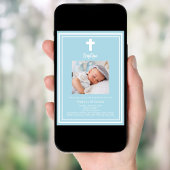 Hellblauer Foto Baptisse Einladung