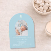 Hellblauer Foto Bogen Taufe Einladung