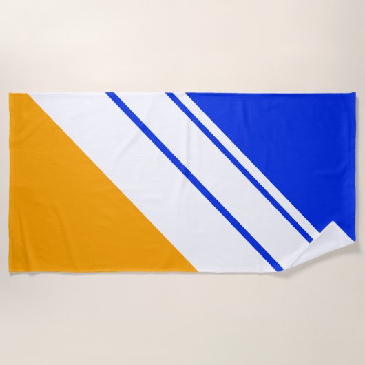 Hellblauer, gelber, diagonaler weißer Racing Strei Strandtuch (Vorderseite)