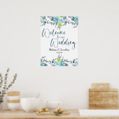 Hellblauer gelber grüner Blumenhochzeitsposter Poster (Küche)