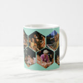 Hellblauer geometrischer Sechseck-Foto-Collage Kaffeetasse (VorderseiteRechts)