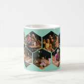 Hellblauer geometrischer Sechseck-Foto-Collage Kaffeetasse (Mittel)