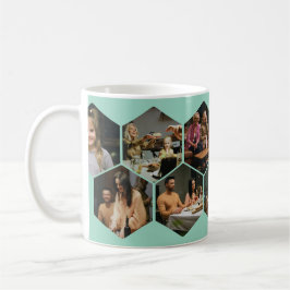 Hellblauer geometrischer Sechseck-Foto-Collage  Kaffeetasse