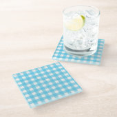 Hellblauer Gingham Glasuntersetzer (Schrägansicht)