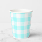 Hellblauer Gingham-Karo-Musterpapierbecher Pappbecher (Rückseite)