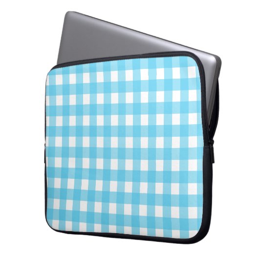 Hellblauer Gingham Laptopschutzhülle (Vorderseite Links)