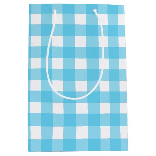 Hellblauer Gingham Mittlere Geschenktüte (Vorderseite)