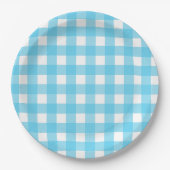 Hellblauer Gingham Pappteller (Vorderseite)
