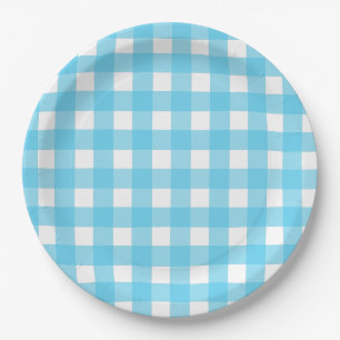 Hellblauer Gingham Pappteller