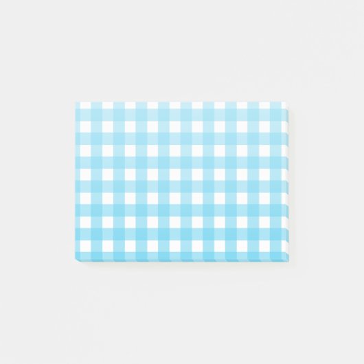 Hellblauer Gingham Post-it Klebezettel (Vorderseite)