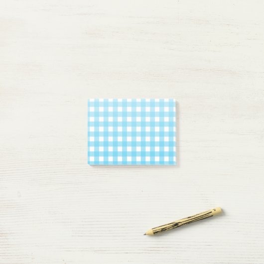 Hellblauer Gingham Post-it Klebezettel (Auf Schreibtisch)