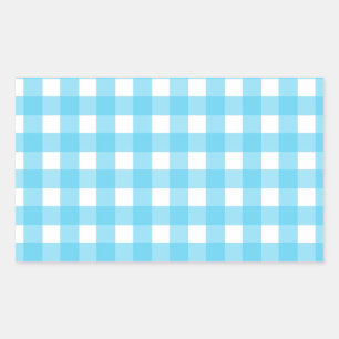 Hellblauer Gingham Rechteckiger Aufkleber