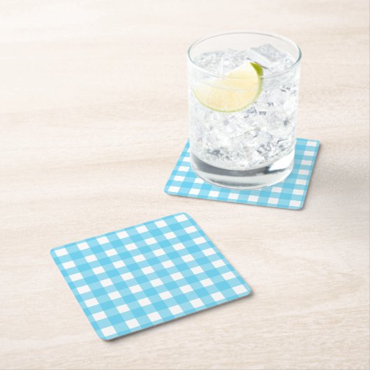Hellblauer Gingham Rechteckiger Pappuntersetzer (Vor Ort)