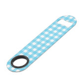 Hellblauer Gingham Speed Flaschenöffner (Rückseite Schrägansicht)