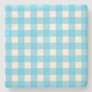 Hellblauer Gingham Steinuntersetzer