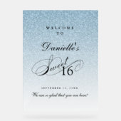 Hellblauer Glitter Sweet 16 personalisierter Willk Acrylschild (Vorderseite)