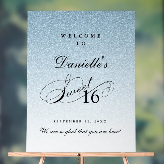 Hellblauer Glitter Sweet 16 personalisierter Willk Acrylschild (Neutral)