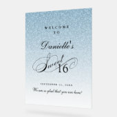 Hellblauer Glitter Sweet 16 personalisierter Willk Acrylschild (Winkel)
