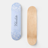 Hellblauer Glitzer Name elegantes Mädchen Skateboard (Vorderseite)