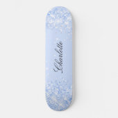 Hellblauer Glitzer Name elegantes Mädchen Skateboard (Vorderseite)