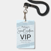Hellblauer Glitzer Sweet 16 Einladung VIP Ausweis (Vorderseite mit Lanyard)