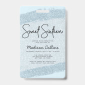 Hellblauer Glitzer Sweet 16 Einladung VIP Ausweis (Rückseite)