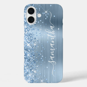 Hellblauer Glitzernder Glam Mädchenhafter Stempel iPhone 16 Plus Hülle