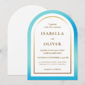 Hellblauer goldener Rahmenverlauf Hochzeit Einladung (Vorne/Hinten)