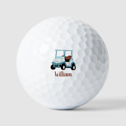 Hellblauer Golfwagen personalisiert Golfball (Vorderseite)