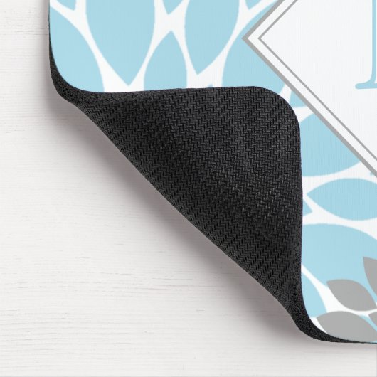 Hellblauer Grau Moderne Blüten Initialmonogramm Mousepad (Ecke)
