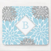 Hellblauer Grau Moderne Blüten Initialmonogramm Mousepad (Vorne)