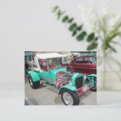 Hellblauer Hot Rod Postkarte (Stehend Vorderseite)