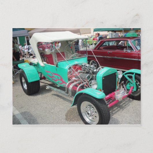 Hellblauer Hot Rod Postkarte (Vorderseite)