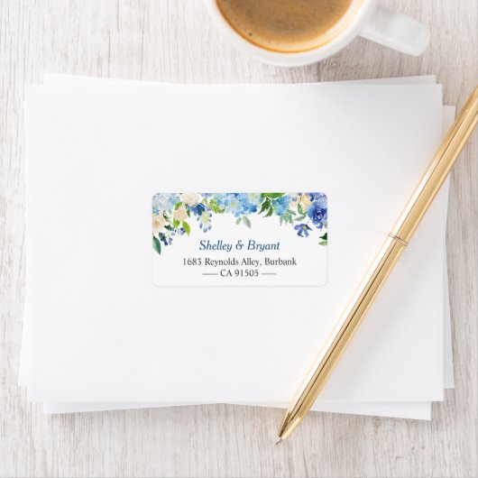 Hellblauer Hydrangea Wasserfarbenfloral Adressaufkleber (Insitu)