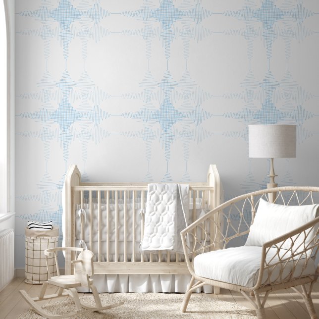 Hellblauer Jungenzimmer-Schallwellen-Minimalstil Tapete (Kinder)