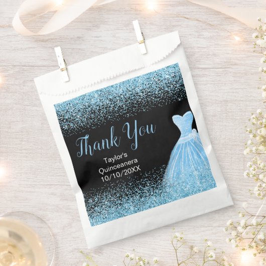 Hellblauer Kleid-Faux-Glitter-Quinceanera Geschenktütchen (Ausgeschnitten)