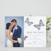 Hellblauer Kunstschmetterling Save the Date eindri Einladung (Stehend Vorderseite)