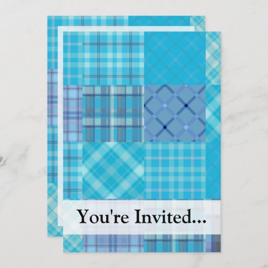 Hellblauer Madras Kariert Einladung (Vorne/Hinten)